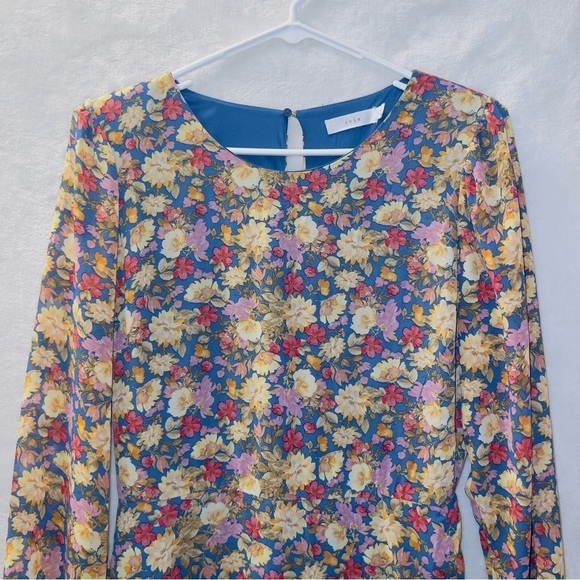 Lush Long Sleeve Floral Print Shoulder Pads Mini Dress size large - Picture 4 of 7